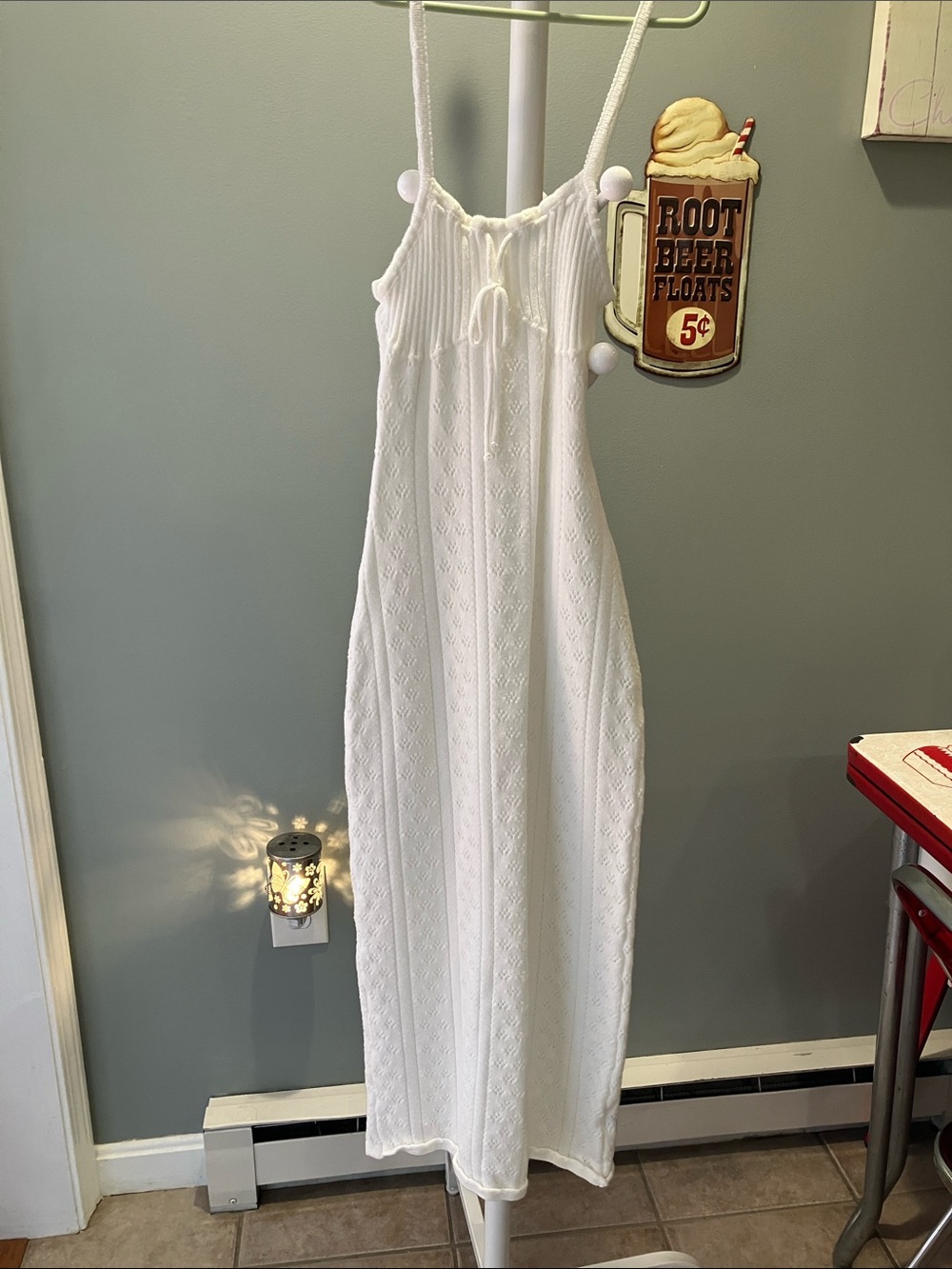 White Knit Maxi Dress with Spaghetti Straps
